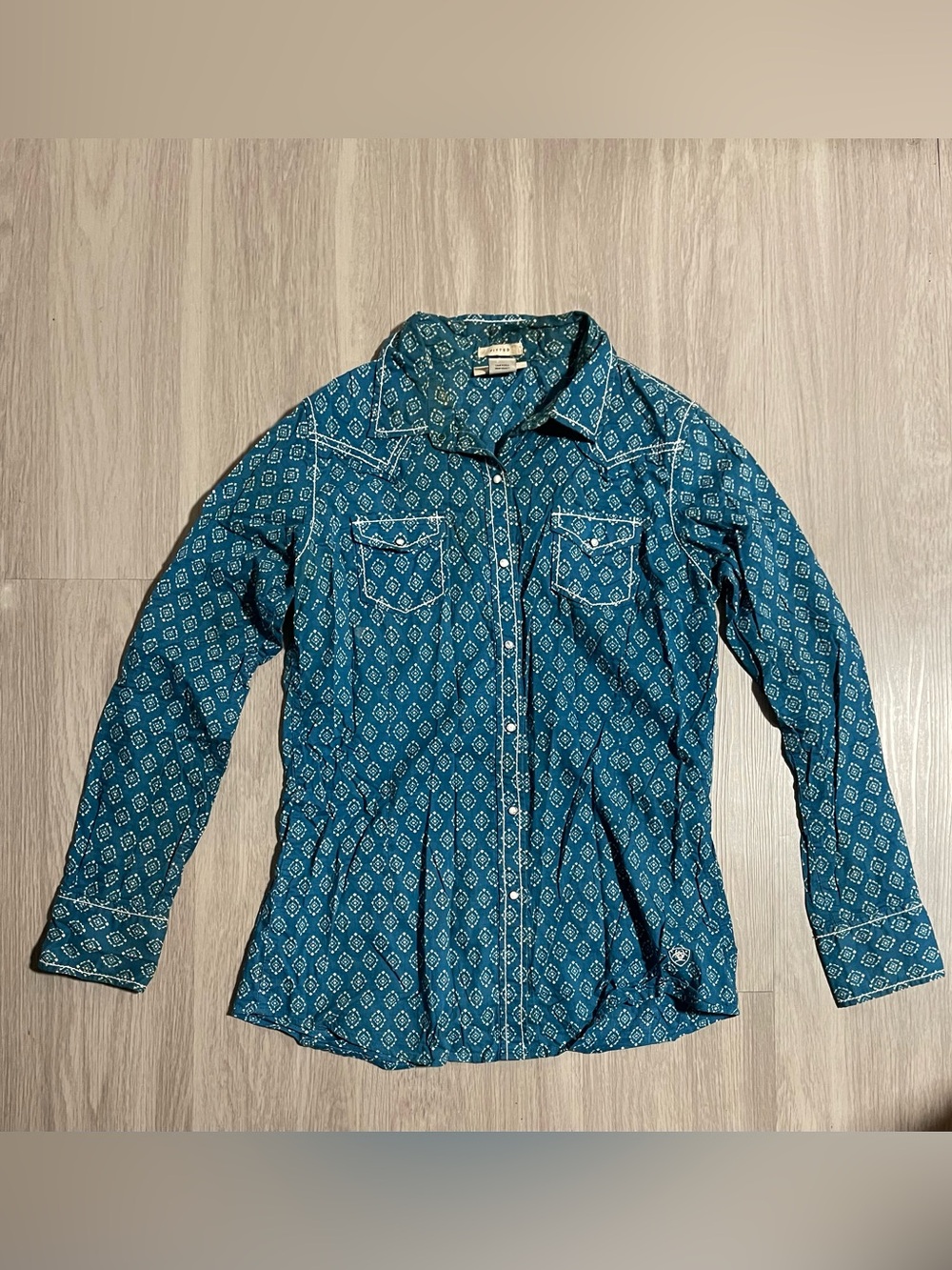 Ariat Teal and White Diamond Print Button-Up Shirt